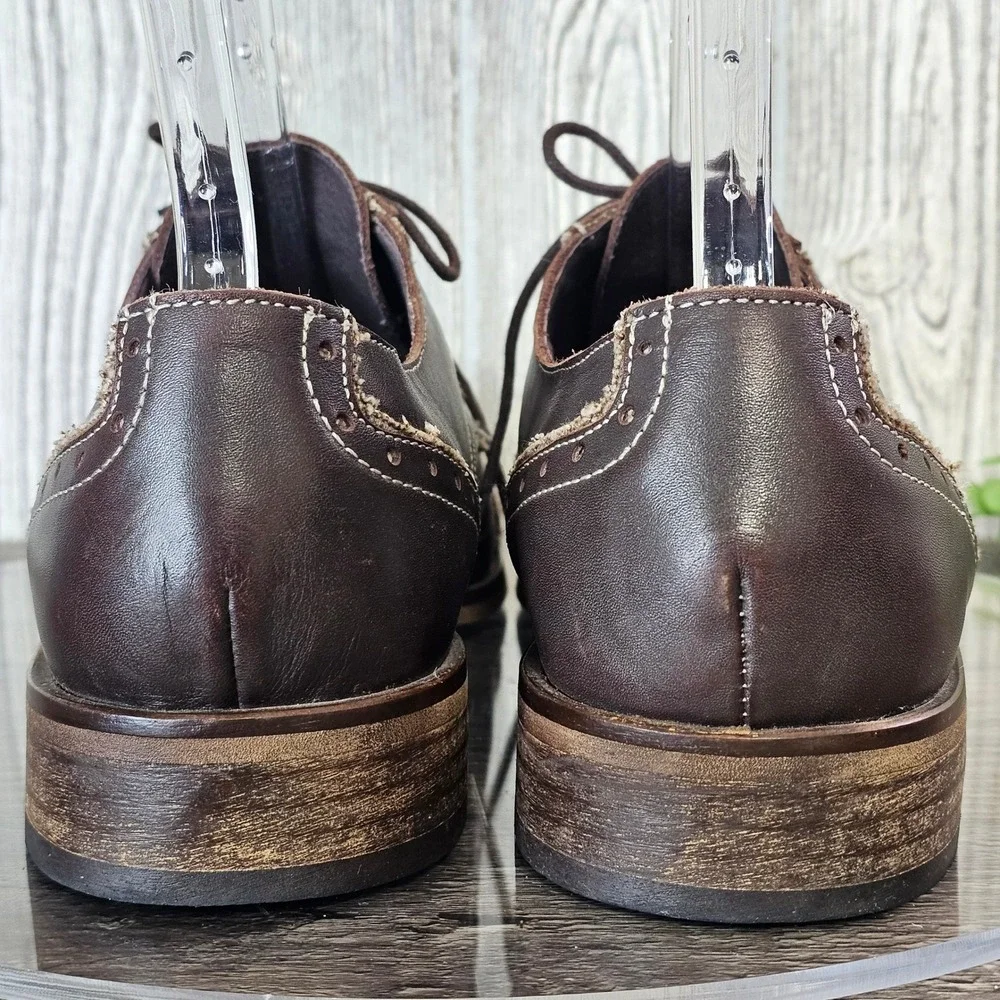 T2[in] Leather Oxford Dress Shoes Men's 45 Engraved‎ Design Frayed Stitch Spain